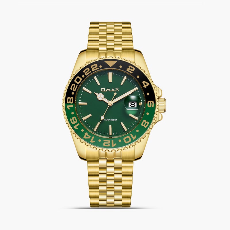 Omax Gold Analog Watch with Green Dial for Men - Image 1