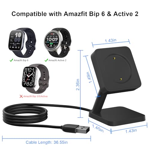 Gamorek Charging Station for Amazfit Bip 6/Active 2, Replacement Smart Watch Charger 3.3Ft USB Magnetic Charger Stand - Image 3