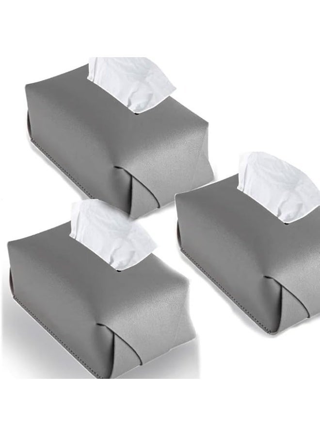 SUCITY Leather Tissue Box Cover, Tissue Box Holder for Living Room, Bedroom and Office, Office Desk Tissue Box Cover for Car (Grey) - Image 1
