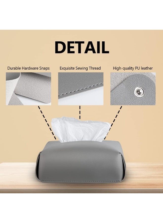 SUCITY Leather Tissue Box Cover, Tissue Box Holder for Living Room, Bedroom and Office, Office Desk Tissue Box Cover for Car (Grey) - Image 5