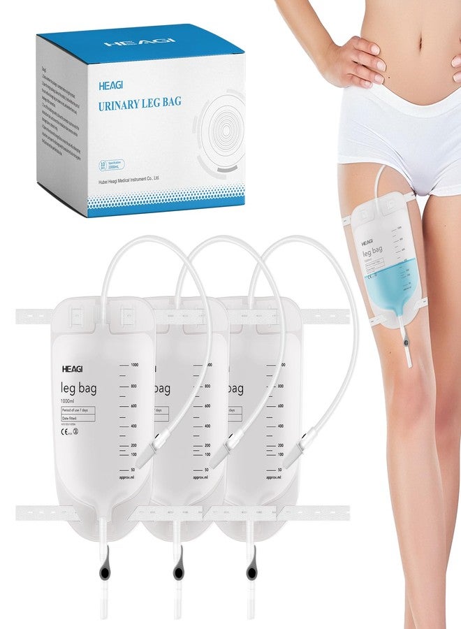 Heagimed 10 Pack Catheter Bags, Easy-Tap Leg Bag Urinary Drainage Bag, 1000mL/33.8oz, Anti-Reflux Valve with Cloth Foot Straps, Advanced Flip Drain for Easy Disposal, Foley Leg Bag for Men & Women - Image 1