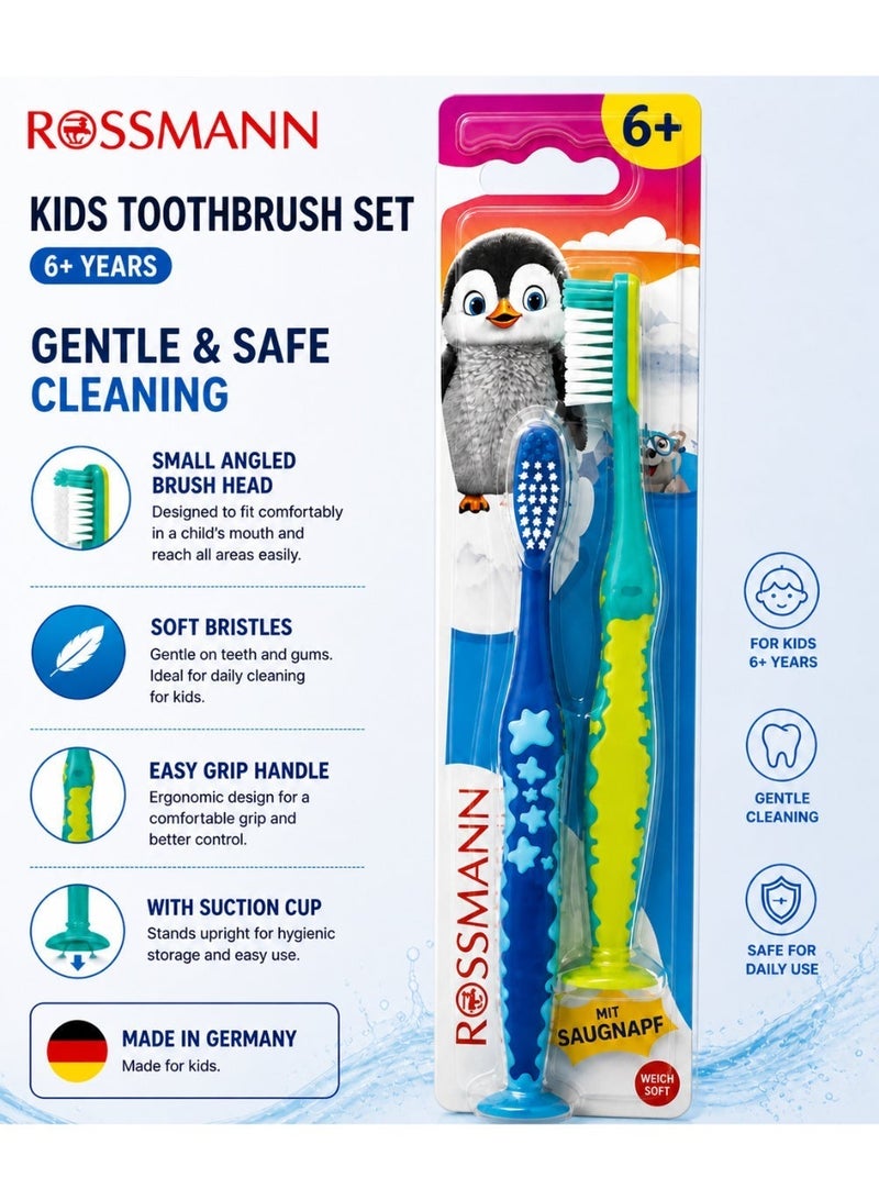 ROSSMANN German Brand, 2-Piece Colorful Kids Toothbrush Set – Gentle, Effective, and Fun for Little Smiles" , teethbrush set, made in Germany - Image 1