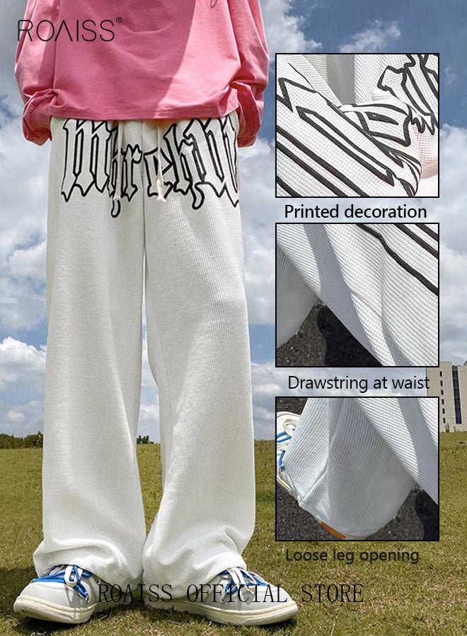 roaiss Alphabet Patterned Straight Leg Trousers - Soft Slight Stretch Polyester Fabric, Machine Washable, Regular Fit, Comfy Drawstring Design - Trendy Sports Style for Men  - Image 1