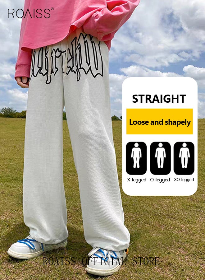 roaiss Alphabet Patterned Straight Leg Trousers - Soft Slight Stretch Polyester Fabric, Machine Washable, Regular Fit, Comfy Drawstring Design - Trendy Sports Style for Men  - Image 2