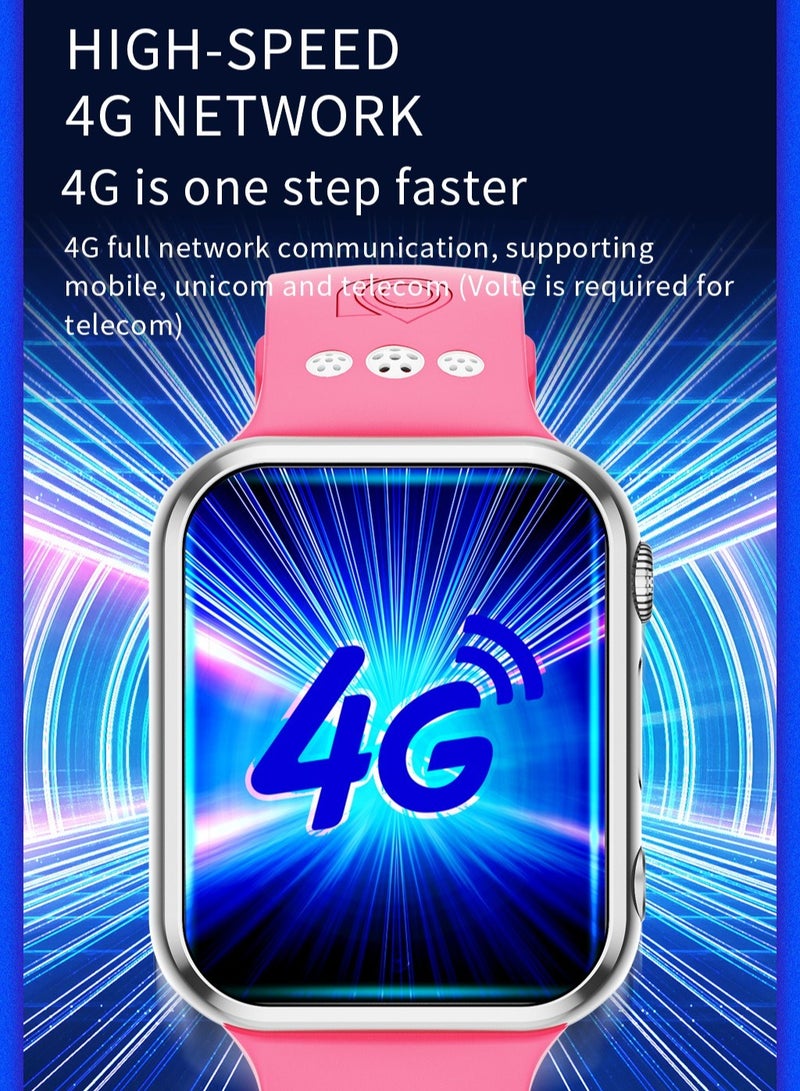 ساعة ذكية W5 Pro، ساعة هاتف للأطفال 4G، خفيفة الوزن ومريحة لتتبع اللياقة البدنية للأطفال، سوار معصم ذكي كامل اللمس مزود بمكالمات بلوتوث للأطفال، (قطعة واحدة، وردي وأبيض) - Image 4