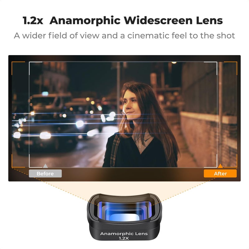 K&F CONCEPT 1.2X Anamorphic Lens Compatible with DJI Osmo Pocket 3, Blue Streak Effect Widescreen Cinematic Lens, Magnetic Attach/Multi-Coated/Optical Glass - Image 3