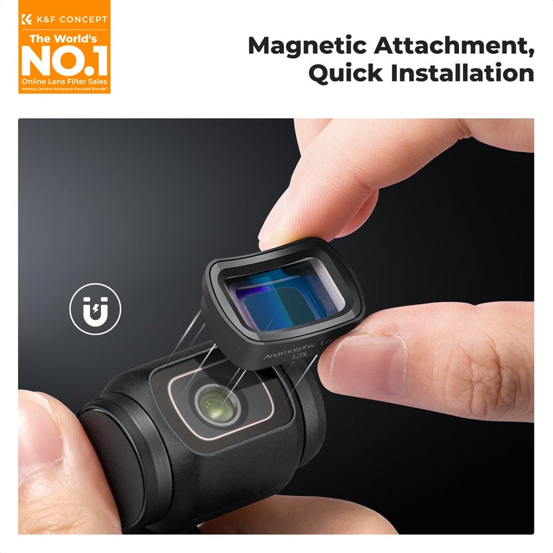 K&F CONCEPT 1.2X Anamorphic Lens Compatible with DJI Osmo Pocket 3, Blue Streak Effect Widescreen Cinematic Lens, Magnetic Attach/Multi-Coated/Optical Glass - Image 2