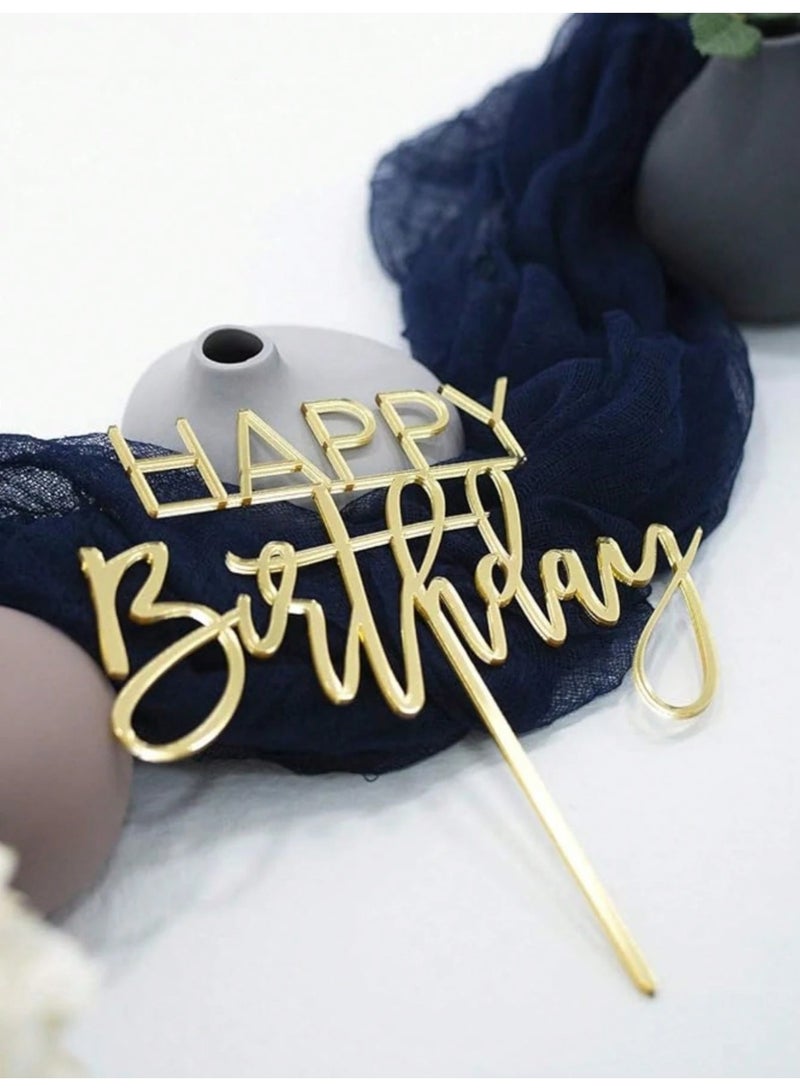 3 pieces Happy Birthday Cake Topper in Gold Color - Image 5