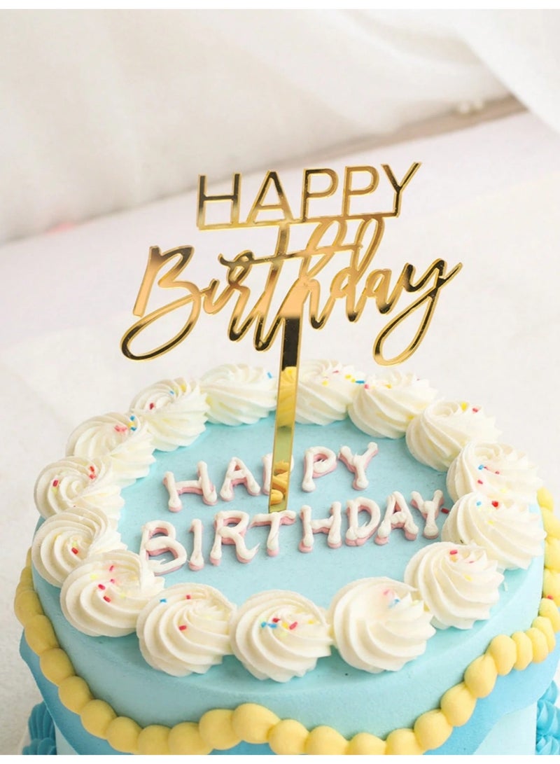 3 pieces Happy Birthday Cake Topper in Gold Color - Image 2