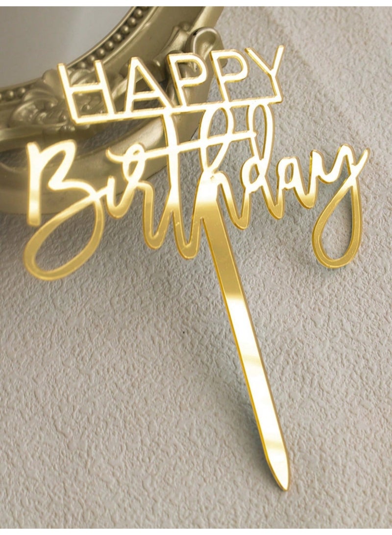 3 pieces Happy Birthday Cake Topper in Gold Color - Image 3