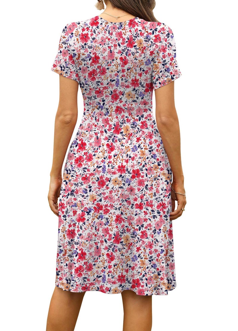 WEACZZY Beach Vacation Clothes Floral Sundress Wrap V Neck Flowy Summer Dresses 2026 Midi Dress,Magenta Floral,Medium - Image 4