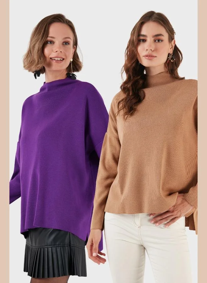 ليلا ليلى قطن سترة بياقة واقفة وظهر طويل عبوتين نسائي