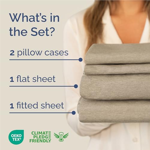 CGK Unlimited Full Size 4 Piece Sheet Set - Comfy Breathable & Cooling Bed Sheets Set - Hotel Luxury Bedding for Women, Men, Kids, Teens, Boys & Girls - Deep Pockets, Soft & Wrinkle Free - Beige (Heathered Sheets) - Image 2