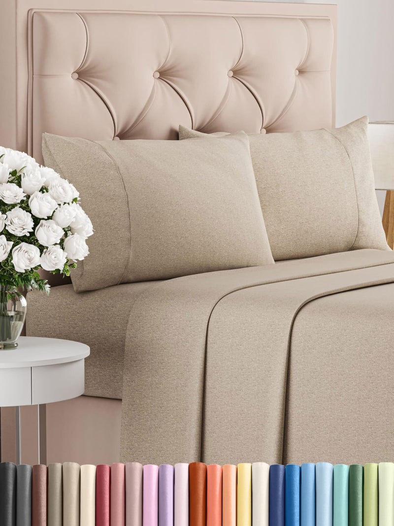 CGK Unlimited Full Size 4 Piece Sheet Set - Comfy Breathable & Cooling Bed Sheets Set - Hotel Luxury Bedding for Women, Men, Kids, Teens, Boys & Girls - Deep Pockets, Soft & Wrinkle Free - Beige (Heathered Sheets) - Image 1