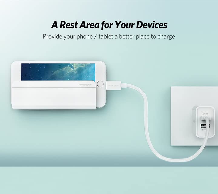 STRIFF Wall Mount Phone Holder with Adhesive Strips, Charging Holder Compatible with iPhone, Smartphone and Mini Tablet (Pack of 1) (White) - Image 4