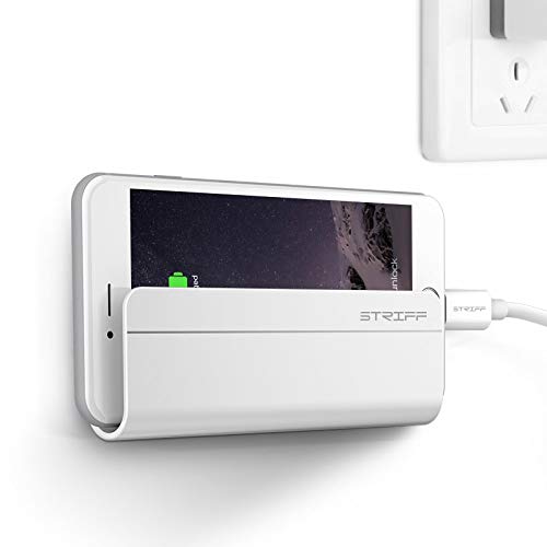 STRIFF Wall Mount Phone Holder with Adhesive Strips, Charging Holder Compatible with iPhone, Smartphone and Mini Tablet (Pack of 1) (White) - Image 1