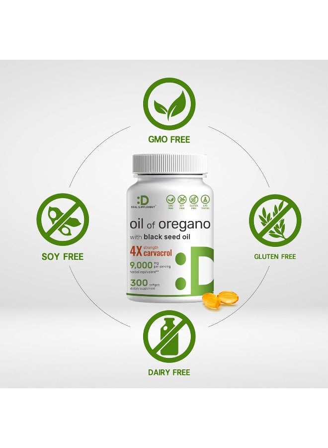 DEAL SUPPLEMENT زيت الأوريجانو المكملات الغذائية في كبسولات لينة مع زيت الحبة السوداء، 9,000 ملغ لكل حصة، 300 حبة – مستخلص 30:1، كارفاكرول نشط وثيموكينون – دعم صحة المناعة المضادة للأكسدة – نباتي، خالي من الكائنات المعدلة وراثيًا - Image 3