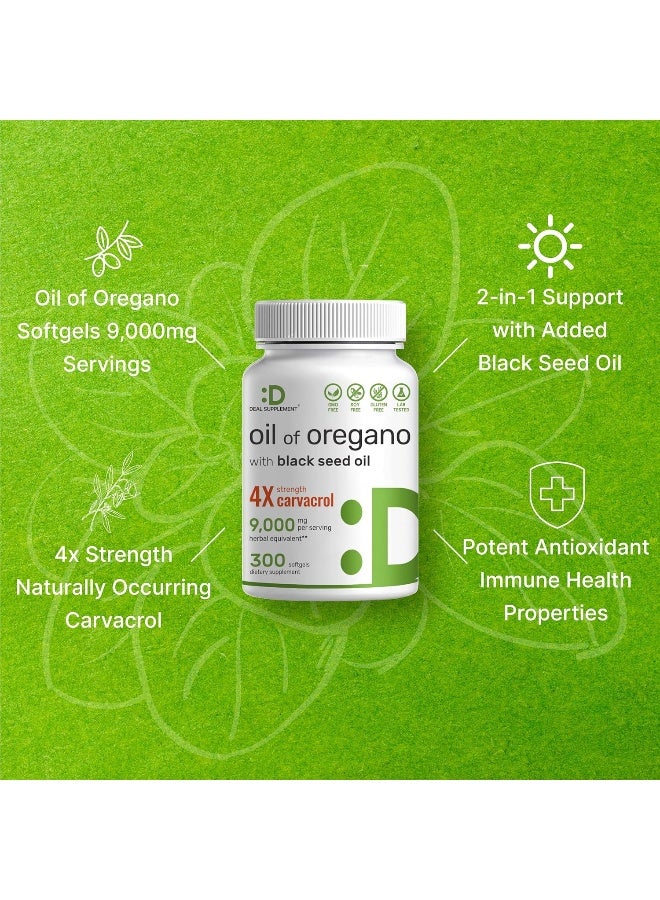 DEAL SUPPLEMENT زيت الأوريجانو المكملات الغذائية في كبسولات لينة مع زيت الحبة السوداء، 9,000 ملغ لكل حصة، 300 حبة – مستخلص 30:1، كارفاكرول نشط وثيموكينون – دعم صحة المناعة المضادة للأكسدة – نباتي، خالي من الكائنات المعدلة وراثيًا - Image 4