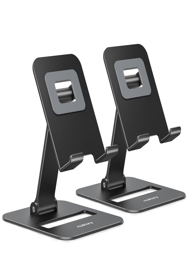 NULAXY 2 Pack Dual Folding Cell Phone Stand, Fully Adjustable Phone Holder for Desk, Compatible with iPhone 16 15 14 13 12 11, Nintendo Switch, All Phones, Black & Black - Image 1