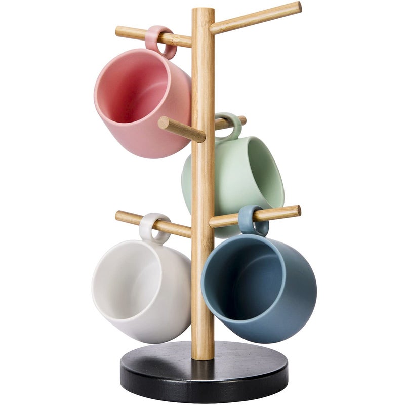 Wisuce Bamboo Mug Holder Tree, Thicker Base Coffee Cup Holder Stand for Counter, Mug Rack with 6 Hooks - Image 1