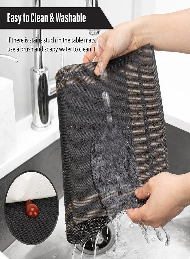 ليونز مفارش طعام من مادة PVC من Leeonz®، طقم من 6 قطع | قابلة للغسل | مانعة للانزلاق (رمز اللون: 6F-أسود) - Image 4