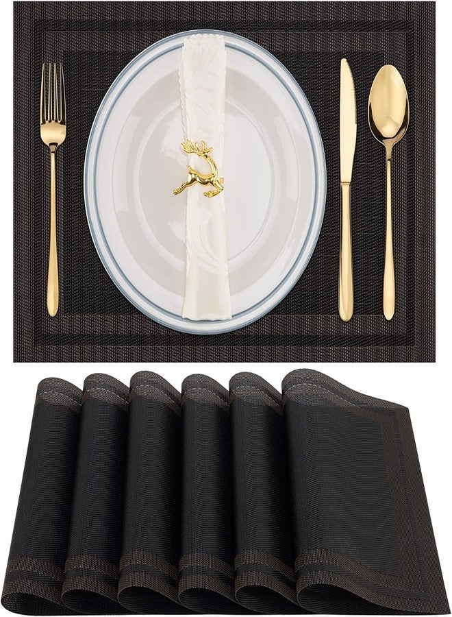 ليونز مفارش طعام من مادة PVC من Leeonz®، طقم من 6 قطع | قابلة للغسل | مانعة للانزلاق (رمز اللون: 6F-أسود) - Image 1