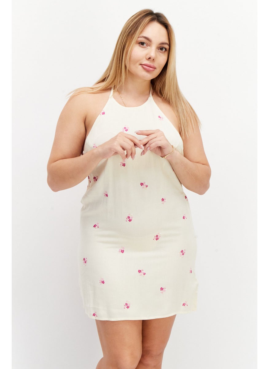 rvca Women Allover Print Mini Dress, Beige  - Image 1