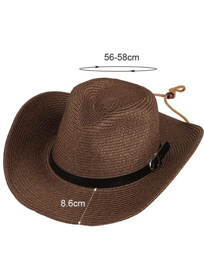 Generic Straw Cowboy Hat for Women Men Classic Western Cowgirl Cap Foldable Sun Hat Shapeable Fedora Panama Hat Wide Brim Beach Hat  - Image 2