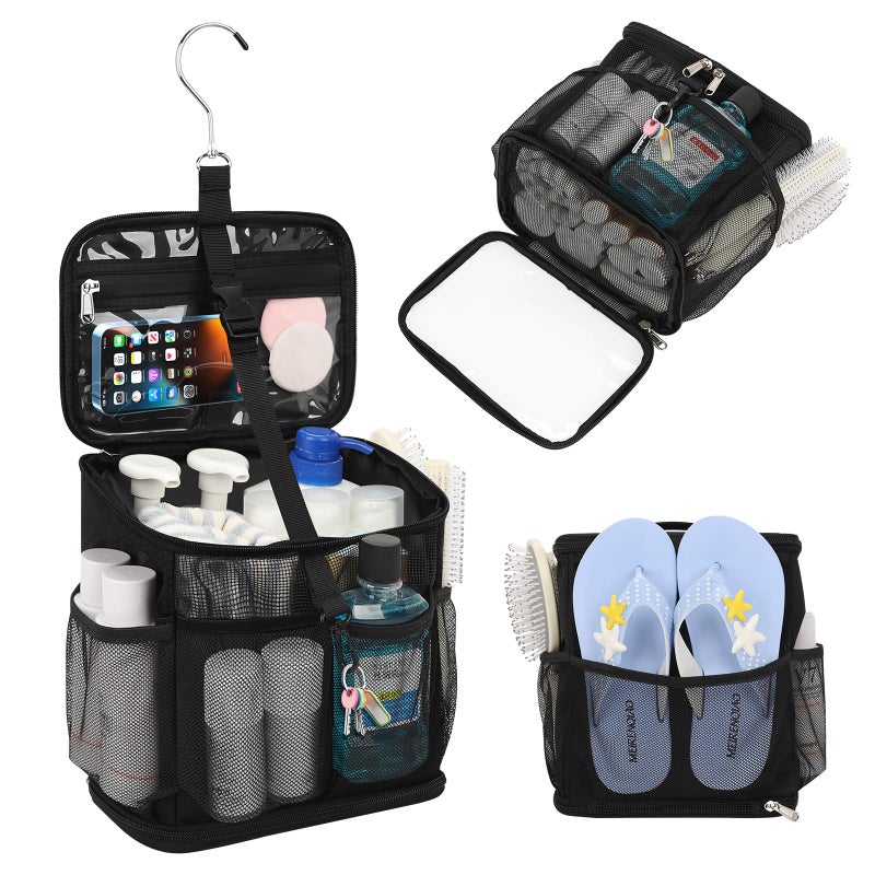 CUBETASTIC Shower Caddy Portable Mesh Shower Tote for Bathroom Gym Travel Camping Quick Dry Hanging Organizer Toiletry Bag with Handle for College Dorm Room Men Women - Image 2