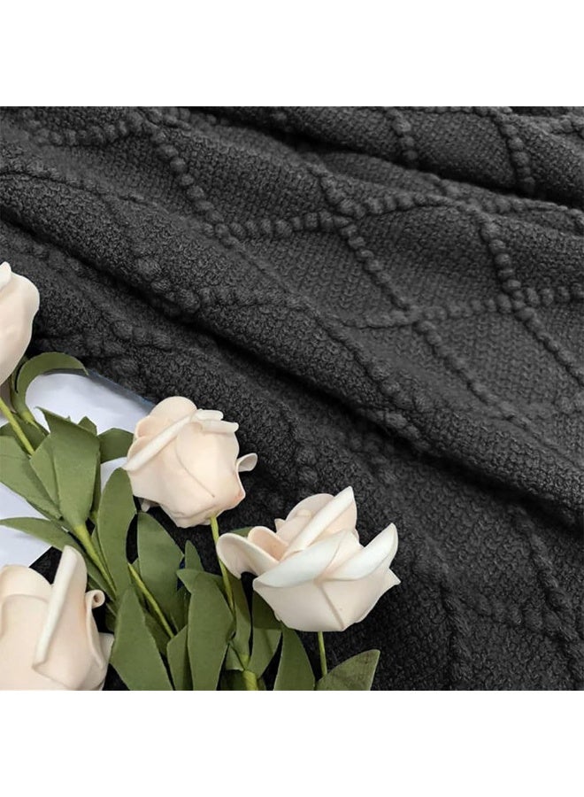 JZS Knitted Throw Blankets, Soft Cozy Knit Woven Blanket, Lightweight Decorative Farmhouse Warm Blanket with Tassel for Chair Bed Sofa Travel, Suitable for All Seasons(Grey, 127x127cm&130x127cm) - Image 3