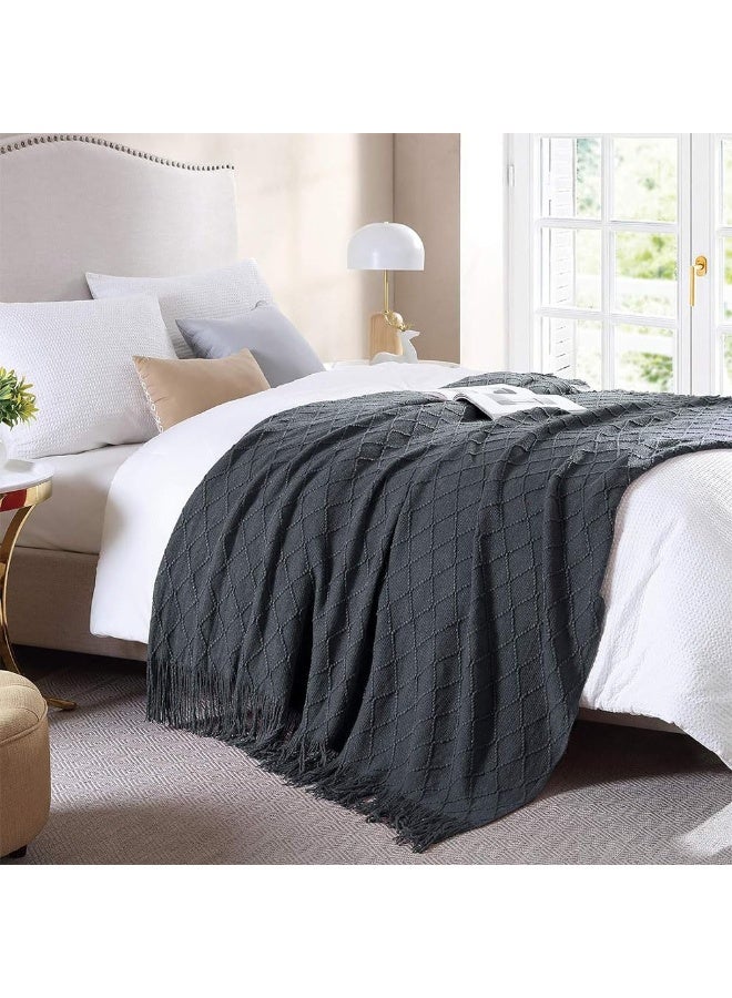 JZS Knitted Throw Blankets, Soft Cozy Knit Woven Blanket, Lightweight Decorative Farmhouse Warm Blanket with Tassel for Chair Bed Sofa Travel, Suitable for All Seasons(Grey, 127x127cm&130x127cm) - Image 5