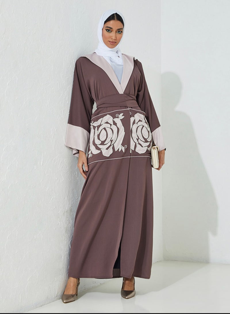 Rosette Abaya Embroidered Stylish abaya with wide sleeves - Image 1
