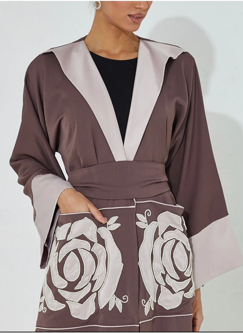 Rosette Abaya Embroidered Stylish abaya with wide sleeves