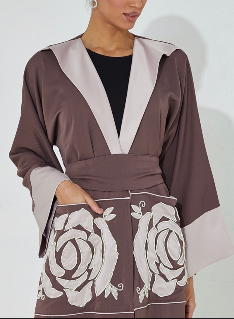 Rosette Abaya Embroidered Stylish abaya with wide sleeves - Image 2