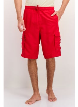 Burnside Men Drawstring Plain Print Swim Shorts, Red  - Image 1
