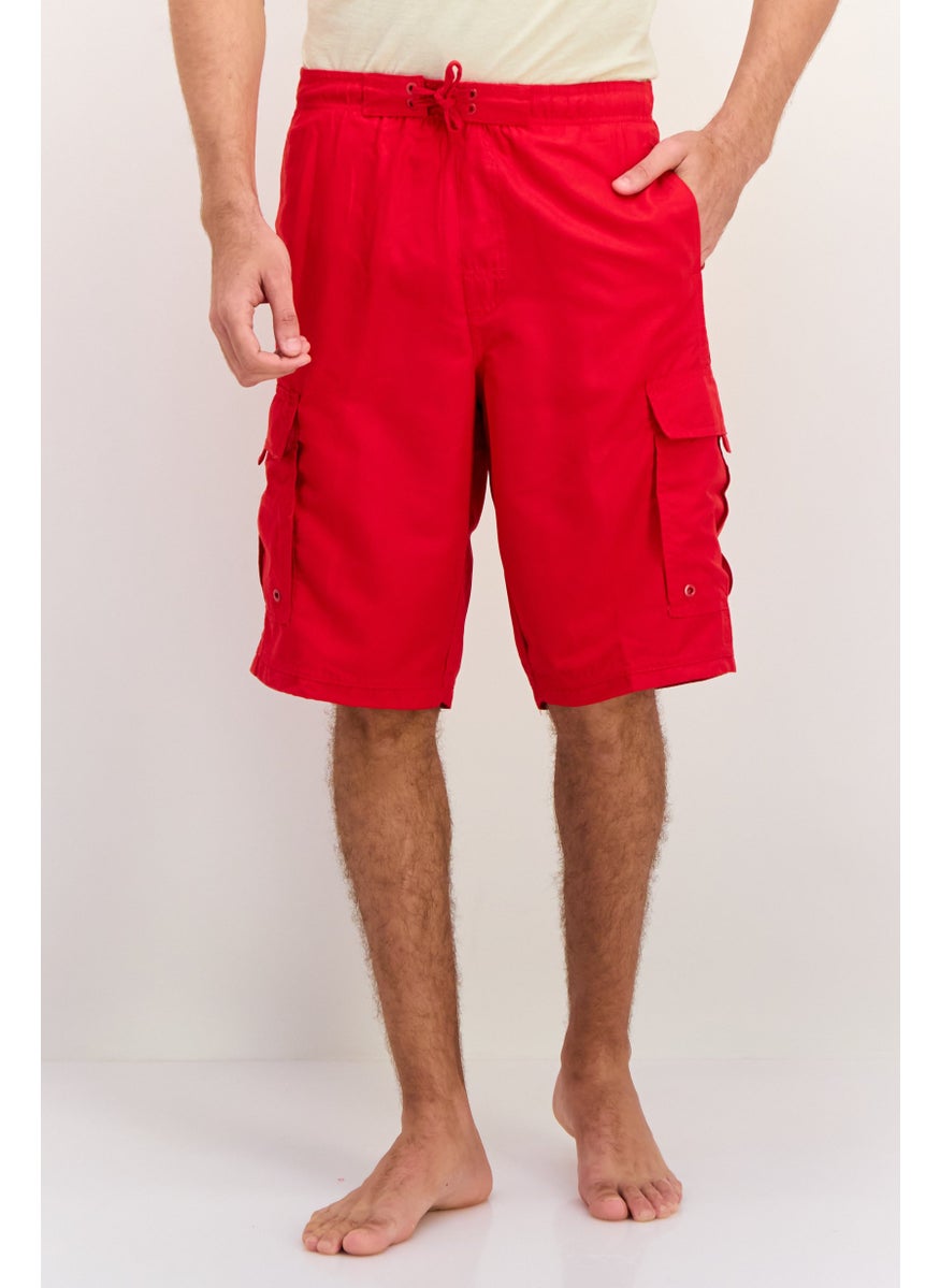 Burnside Men Drawstring Plain Print Swim Shorts, Red  - Image 1