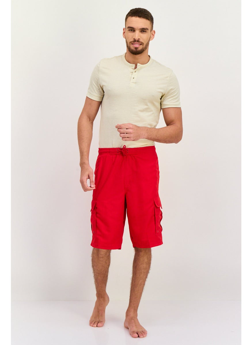 Burnside Men Drawstring Plain Print Swim Shorts, Red  - Image 4