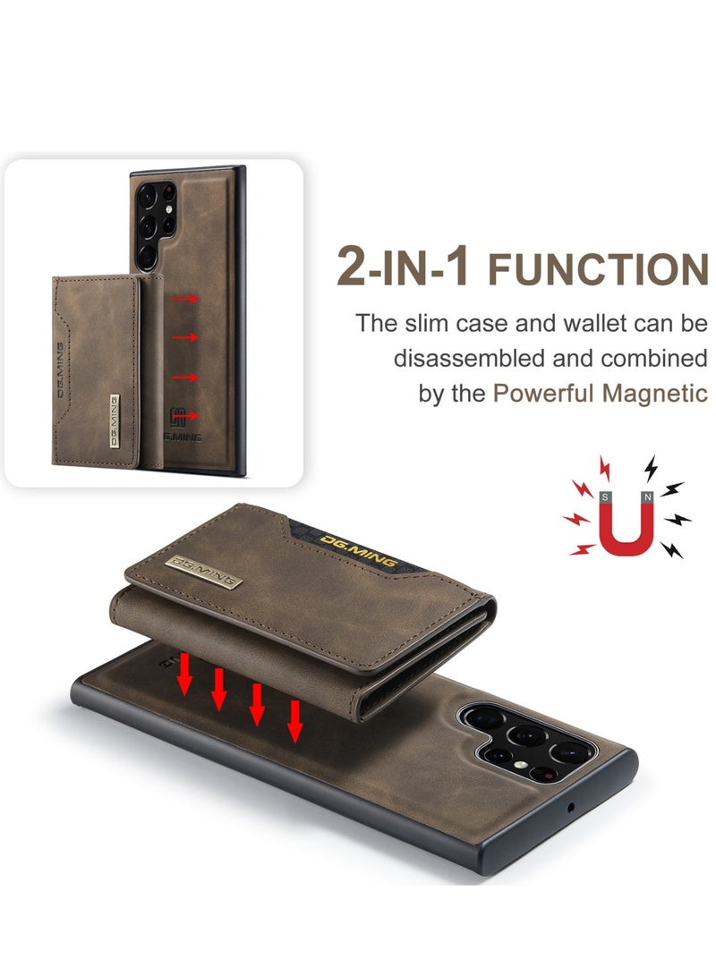 Dg Ming Samsung Galaxy S23  Ultra 2 in 1 Clutch Wallet, Vintage Slim Leather Case Magnetic Detachable Tri-Fold Wallet,  Leather Case with Card Holder Pocket Slim Case  - Image 3