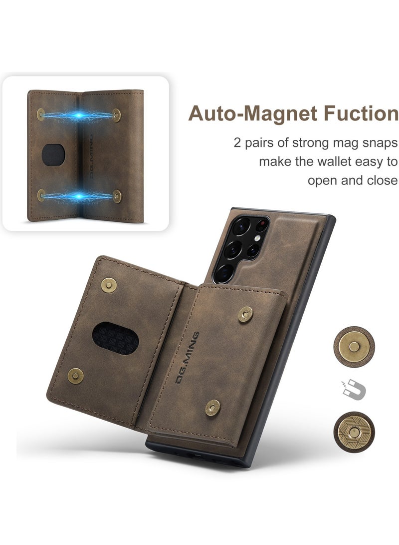 Dg Ming Samsung Galaxy S23  Ultra 2 in 1 Clutch Wallet, Vintage Slim Leather Case Magnetic Detachable Tri-Fold Wallet,  Leather Case with Card Holder Pocket Slim Case  - Image 5