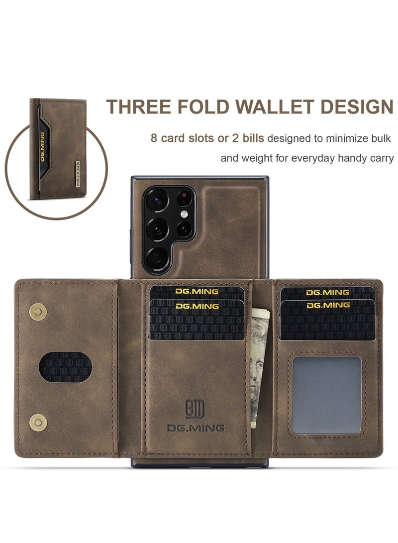 Dg Ming Samsung Galaxy S23  Ultra 2 in 1 Clutch Wallet, Vintage Slim Leather Case Magnetic Detachable Tri-Fold Wallet,  Leather Case with Card Holder Pocket Slim Case  - Image 4