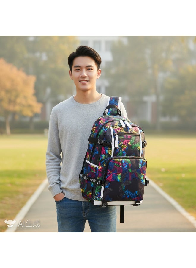 Aolida 1-Piece Men's Korean Version Laptop Backpacks Minimalist Middle School Student Backpack Heat Transfer Printed Casual Backpack - Image 1