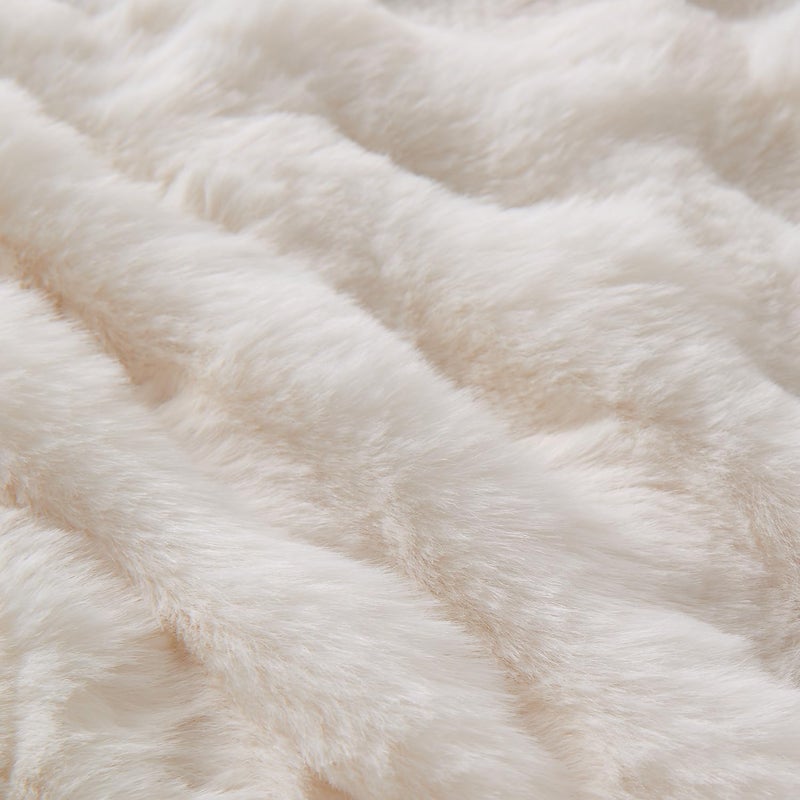 Lotus Karen Lotus Karen King Size Faux Fur Blanket Cream White - Big Bubble Rabbit Fluff Blanket for Bed  Large Fluffy Fuzzy Cozy Blanket  Thick Furry Plush Shaggy Blankets  108x90 Inches  - Image 4