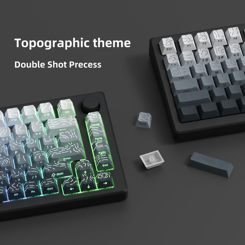 dagaladoo White/Grey Topographic keycap Sets Line Backlit Gradient keycaps Shine Through Keyboard Keys Side Printed Key caps Cherry Profile for 61/64/66/68/71/75/84/87 Mechanical Keyboards - Image 4