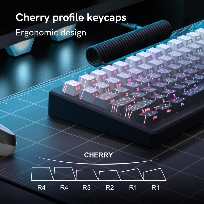 dagaladoo White/Grey Topographic keycap Sets Line Backlit Gradient keycaps Shine Through Keyboard Keys Side Printed Key caps Cherry Profile for 61/64/66/68/71/75/84/87 Mechanical Keyboards - Image 3