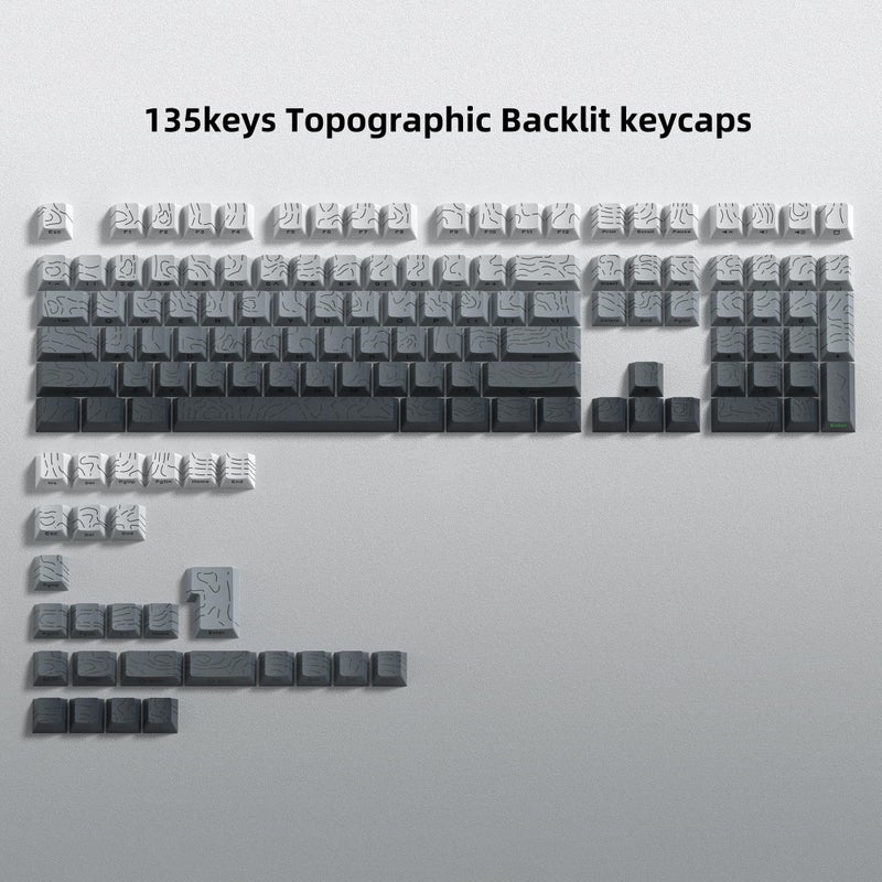 dagaladoo White/Grey Topographic keycap Sets Line Backlit Gradient keycaps Shine Through Keyboard Keys Side Printed Key caps Cherry Profile for 61/64/66/68/71/75/84/87 Mechanical Keyboards - Image 2