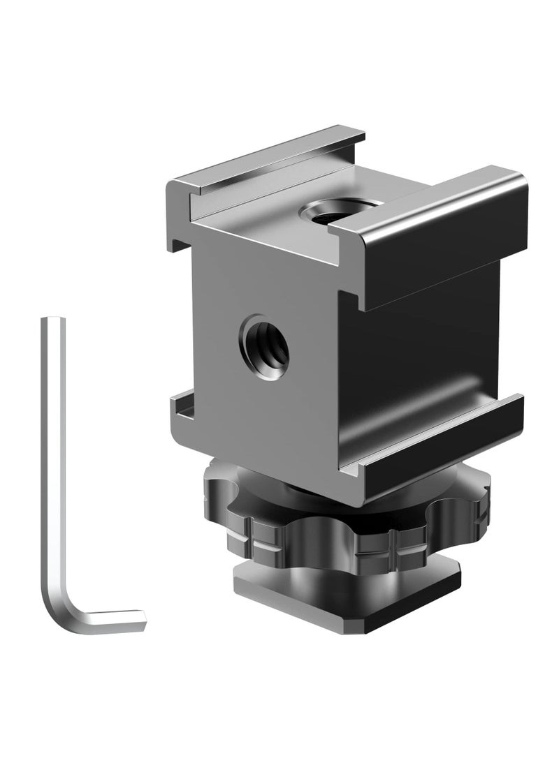 Camera Cold Shoe Mount Adapter, Aluminium Alloy Triple Hot Shoe Extension Bracket Holder for GoPro DSLR Cameras Flash Light, Monitor, Microphone - Image 1
