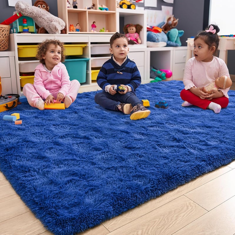 Keeko Fluffy Area Rugs for Bedroom Living Room, 4x5.3 Soft Plush Bedside Rug Modern Indoor Throw Rug Shag Fuzzy Nursery Carpet Non Slip Rugs for Kids Girls Baby Teen Dorm Room Home Decor NavyBlue - Image 2