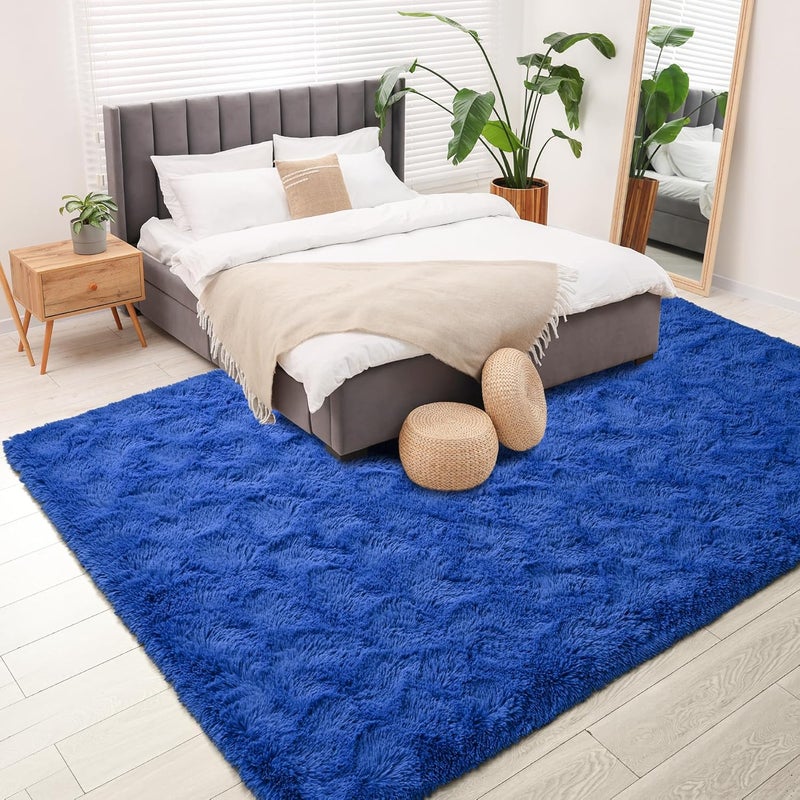 Keeko Fluffy Area Rugs for Bedroom Living Room, 4x5.3 Soft Plush Bedside Rug Modern Indoor Throw Rug Shag Fuzzy Nursery Carpet Non Slip Rugs for Kids Girls Baby Teen Dorm Room Home Decor NavyBlue - Image 5