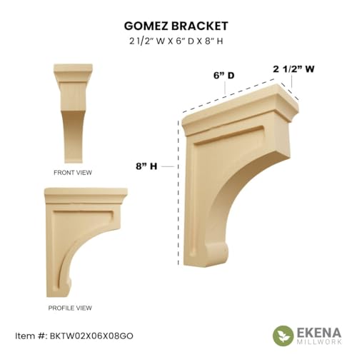 Ekena Millwork BKTW02X06X08GORW Medium Gomez Wood Wood Brackets, 2 1/2"W x 6"D x 8"H , Rubberwood - Image 5