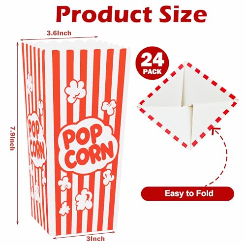 Homrelaxy 24 Pcs Popcorn Boxes, 7.9" Tall and 3.6" Square Large Capacity Popcorn Containers Buckets for Pop Corn Machine, Movie Night, Cinema, Carnival, Party, Concessions - Image 2